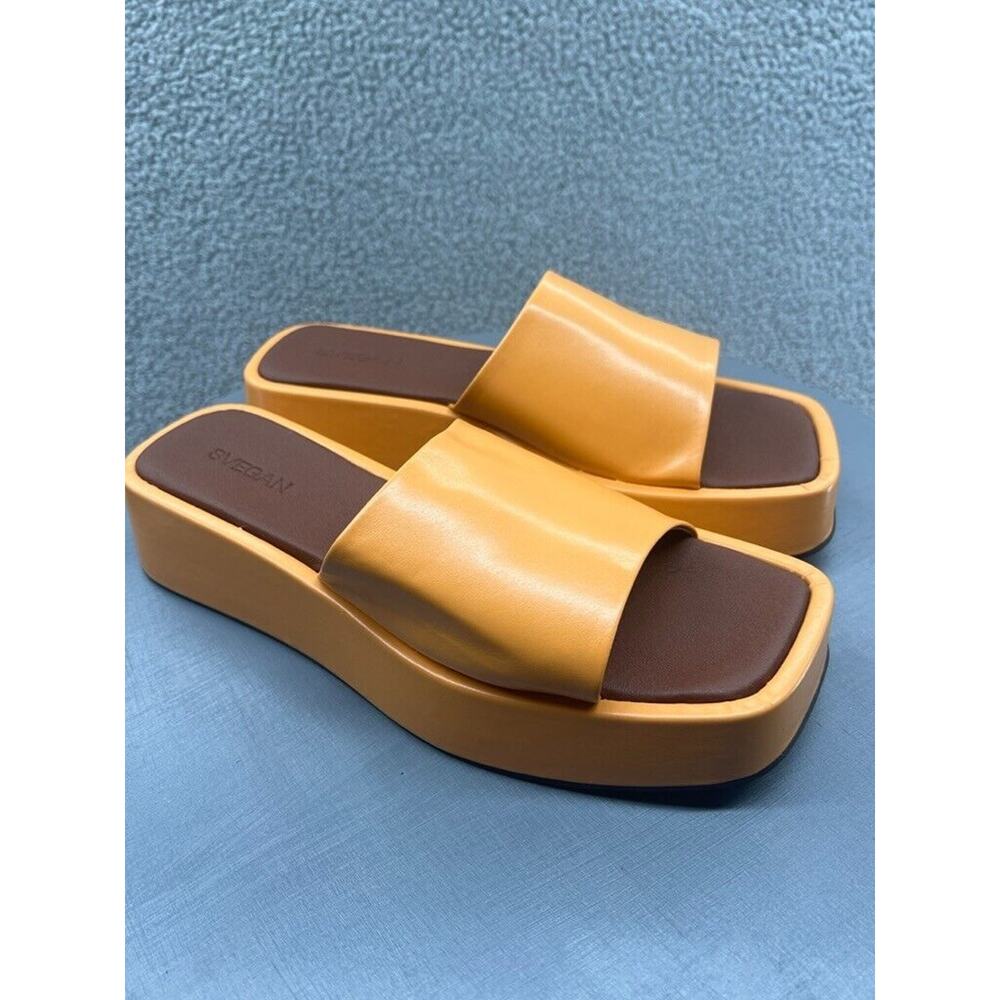 Svegan Women's 'Leather' Slip On Platform Sandals Yellow Size 41 US 10